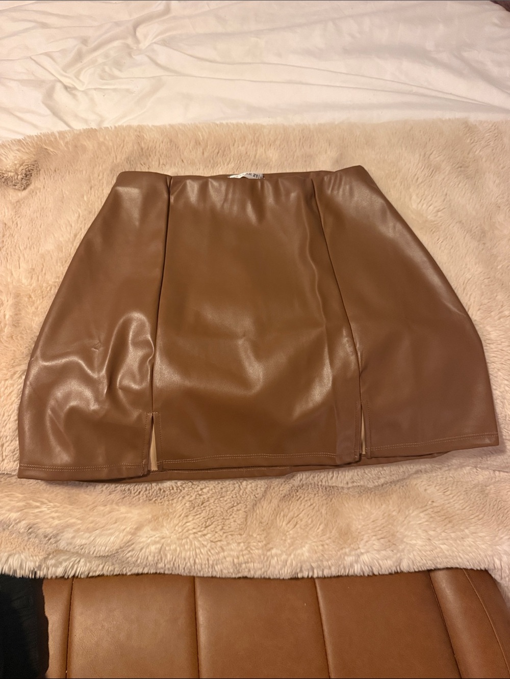 Faux Leather Mini Skirt in Warm Chestnut
